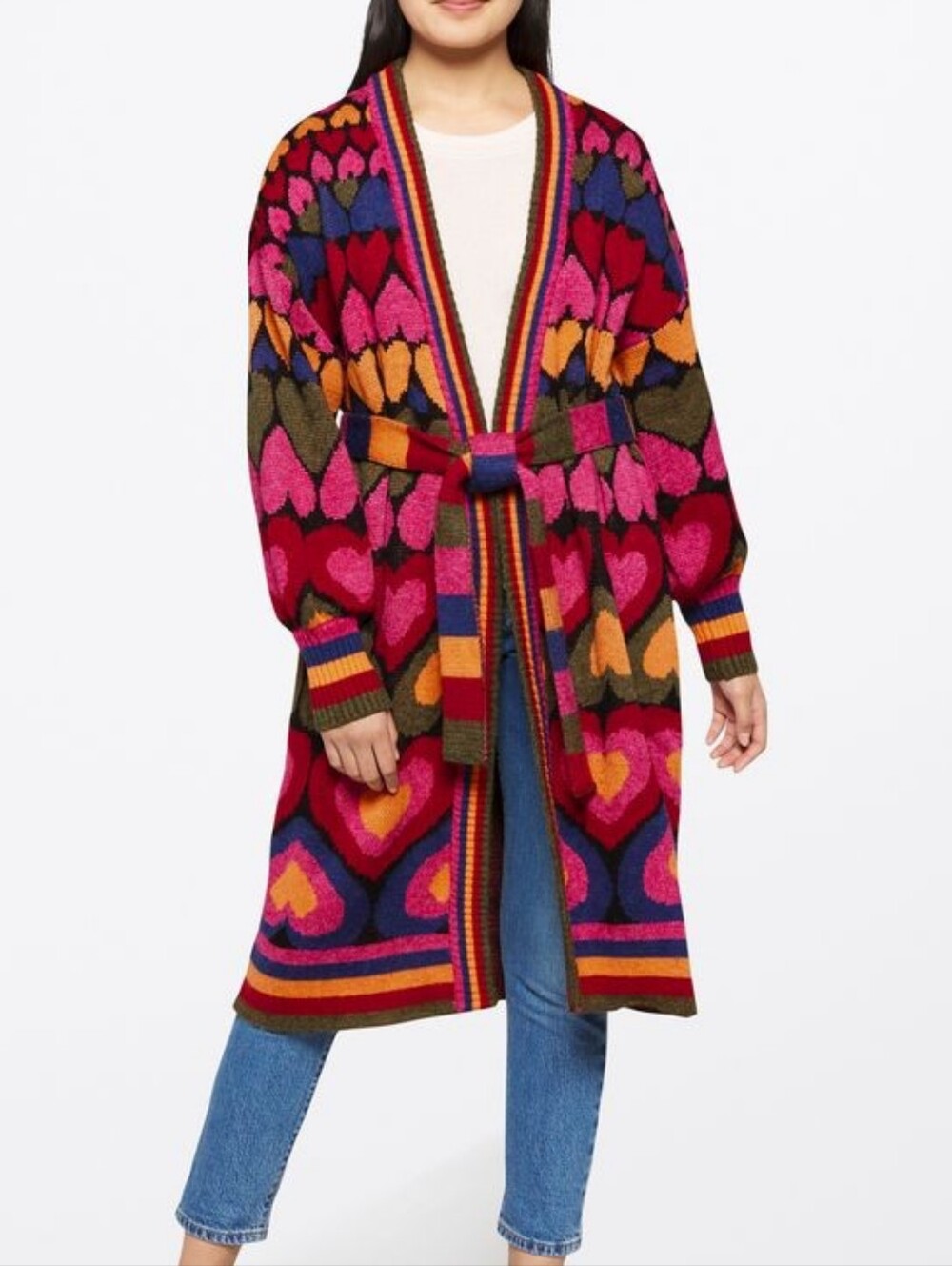Farm Rio Full Of Hearts Wool Blend Midi Cardigan Size XL